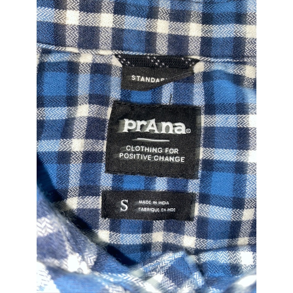 prAna LOS FELIZ Flannel Long Sleeve Shirt Admiral Blue Plaid Small NWT MSRP $89 - Picture 5 of 6